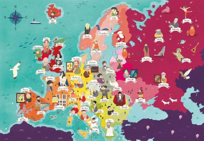 clementoni puzzle prozkoumej mapu slavne evropske osobnosti 250 dilku